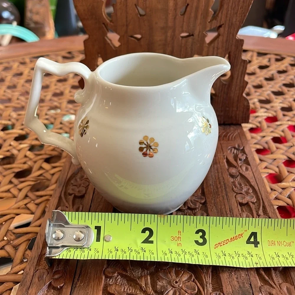 Vintage Hall Ceramic Starburst Ivory Creamer Mini Pitcher Cream Gold 1536 China